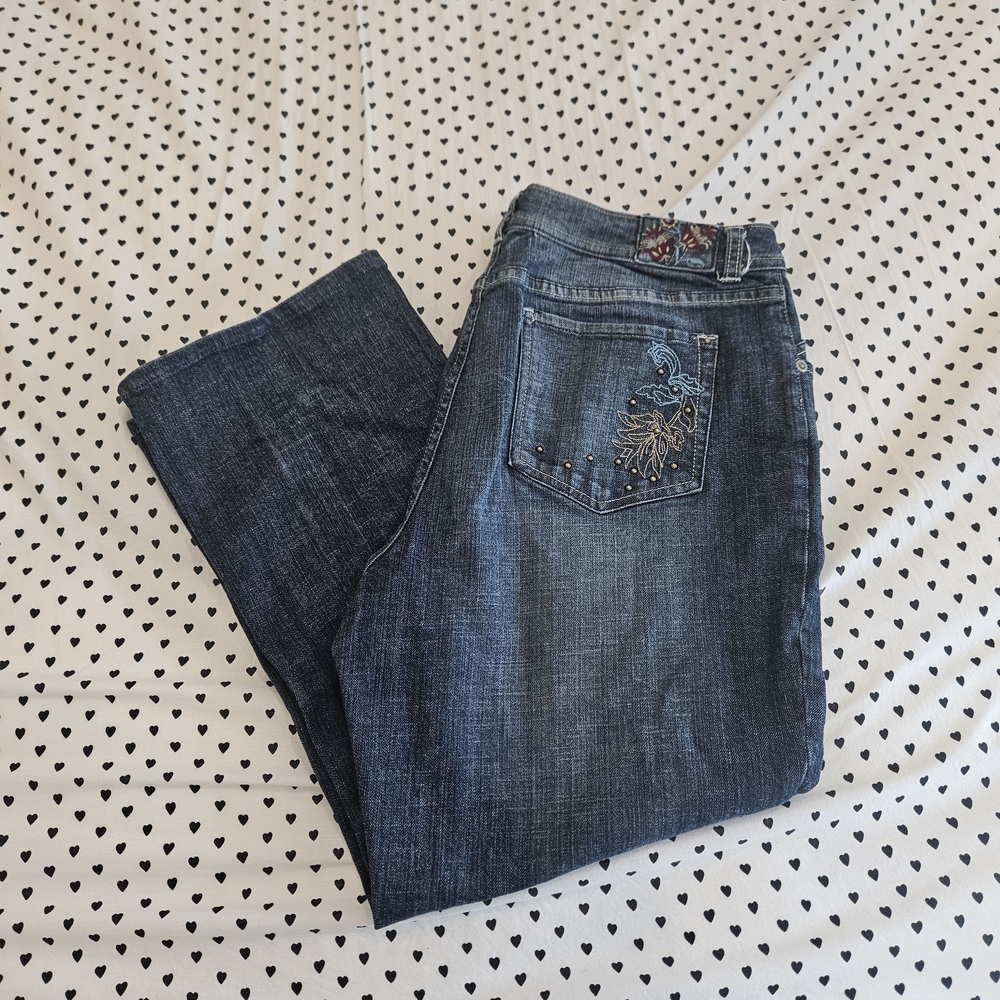 Chico's Dark Blue Boot Cut Jeans with Embellishments